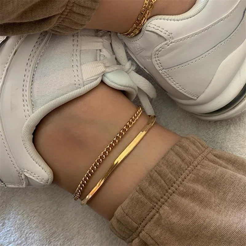 New Summer Shell Anklet Set For Women Sequin Beach Ankle Bracelet Gold Color Leg Chain On Foot Female Bohemian Jewelry