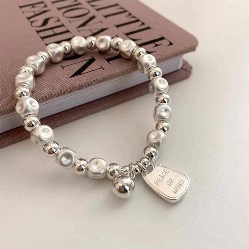 Sterling Silver plated Thai Silver Bracelet for Women Vintage Geometric Heart Love Lucky Punk Jewelry 2023 New Dropship