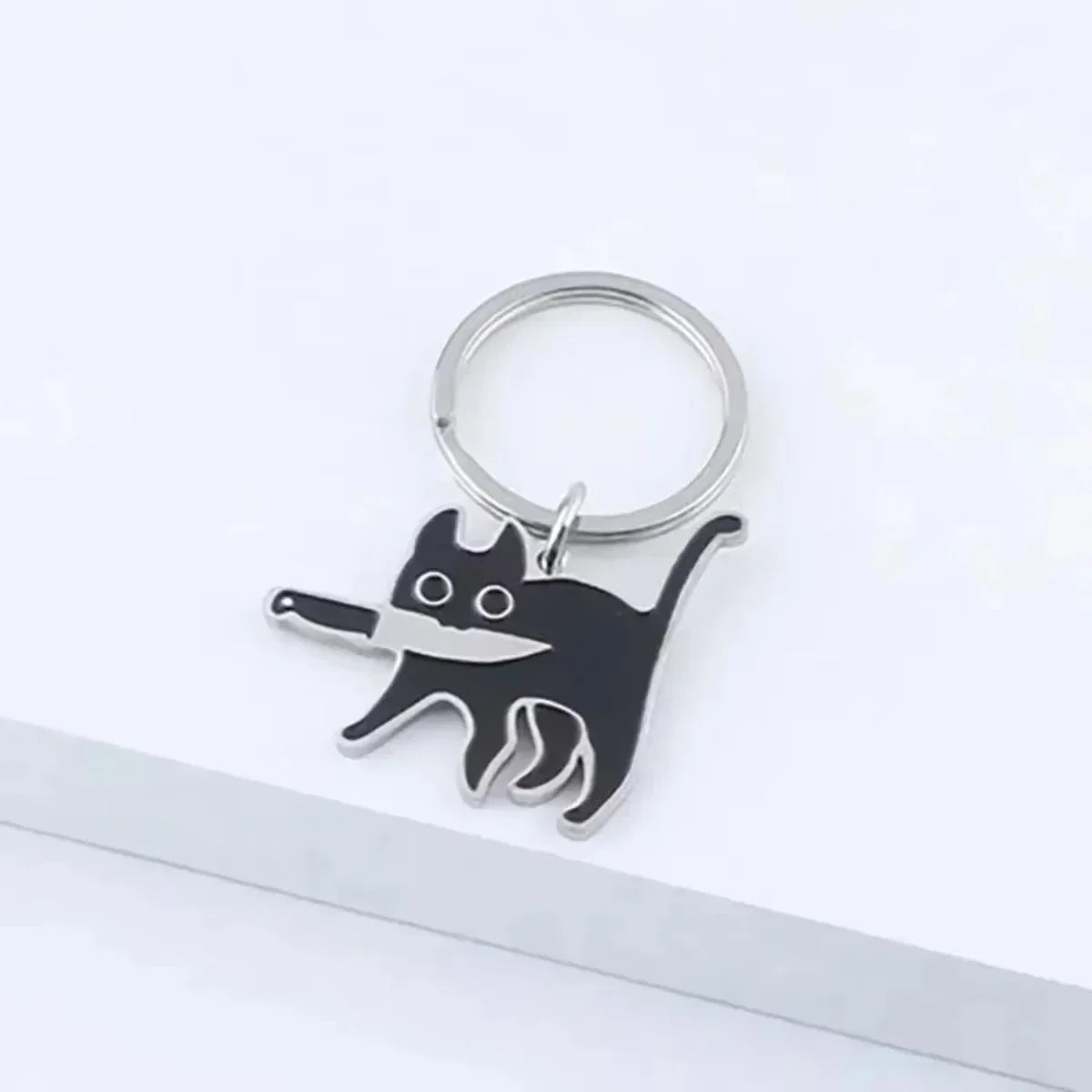 Cute Cartoon Cat Keychain - Black Kitten Knife Pendant for Keys, Bag, Jewelry - Wholesale Animal Keyring Gift