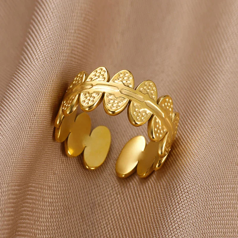 Stainless Steel Double Layer Rings for Women Vintage Hollow Out Geometric Finger Ring Fashion Jewelry Wedding Birthday Gift