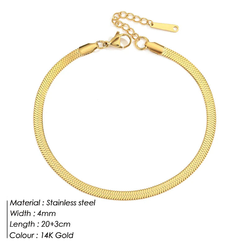 SUNIBI Stainless Steel Snake Chain Anklet for Women Summer Beach Gold Color Anklets Fashion Jewelry Dropshipping Wholesale