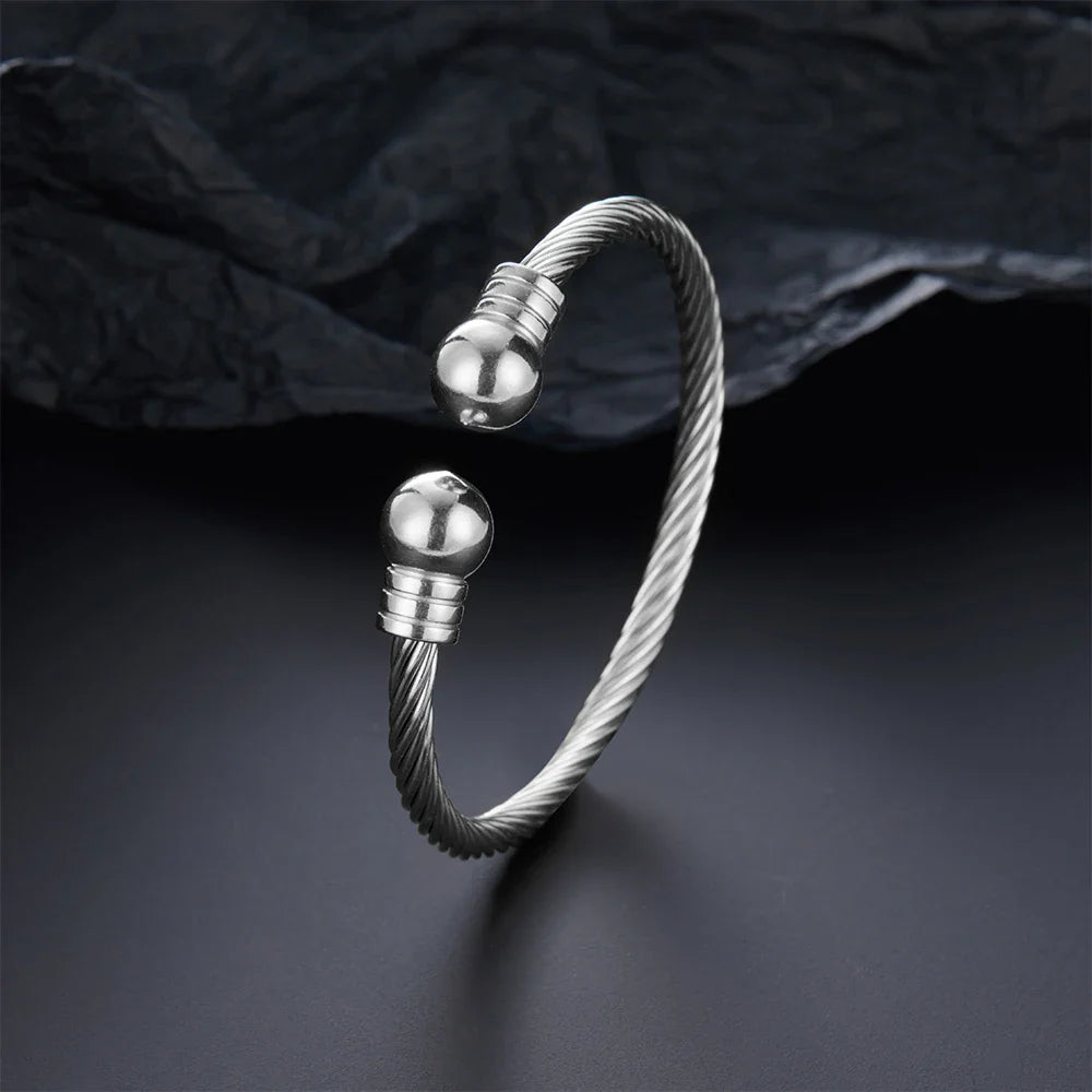 Luxury Stainless Steel Braided Open Men Women Charm Cuff Bracelet Gold Silvery Ball Jewelry Accessories Bracelets Bangles
