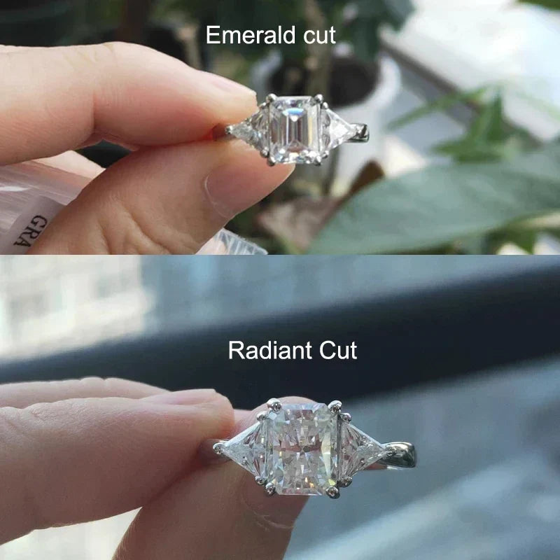 NeeTim Emerald Cut 3ct Full Moissante Wedding Rings for Women Lab Grown Diamond Promise Band Plated Platinum Marriage Rings