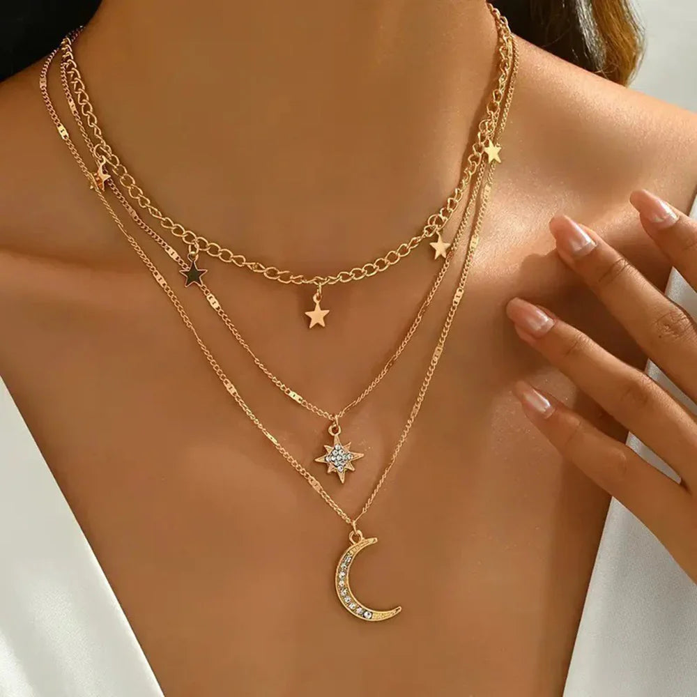 Vintage Gold Color Metal Cross Pendant Necklace Bracelet Jewelry Set for Women Simple Minimalist Match Daily Wear Accessories