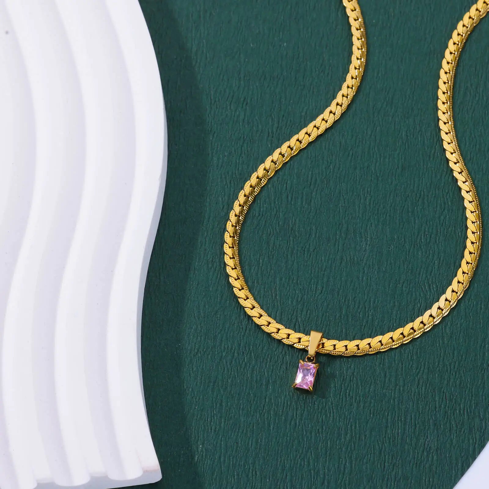 Vintage Square Zircon Thick Chain Necklace For Women Stainless Steel Gold Color Choker Necklace Wedding Waterproof Jewelry Gift
