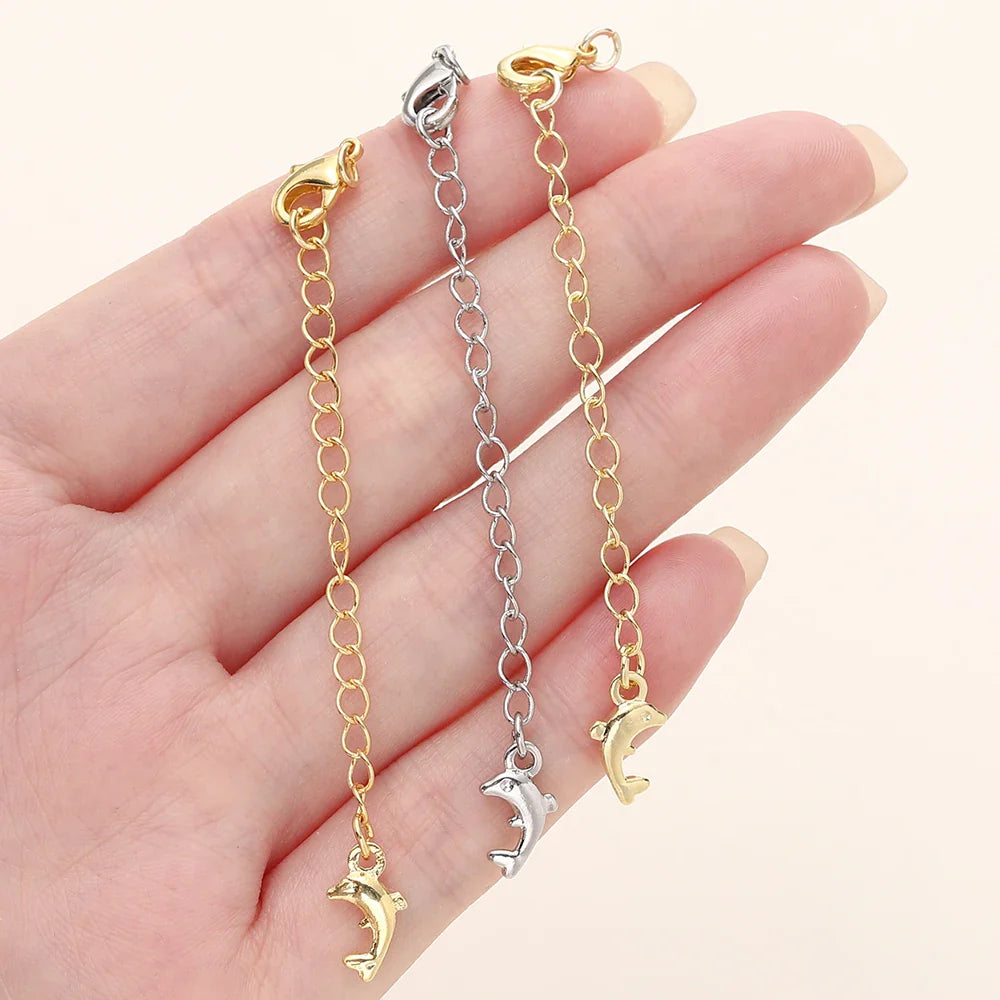 5/10pcs/Pack 14/18K Gold Color Plated Brass Various Extension Chain With Lobster Clasps for DIY Necklace Jewelry Making Findings