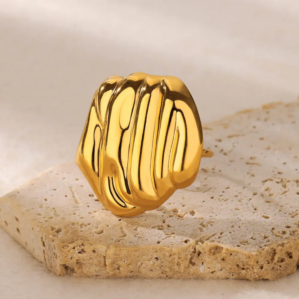 Gold Color Stainless Steel Geometric Rings for Women Zircon Heart Sun Moon Open Ring Fashion Aesthetic Jewelry Wedding Gift