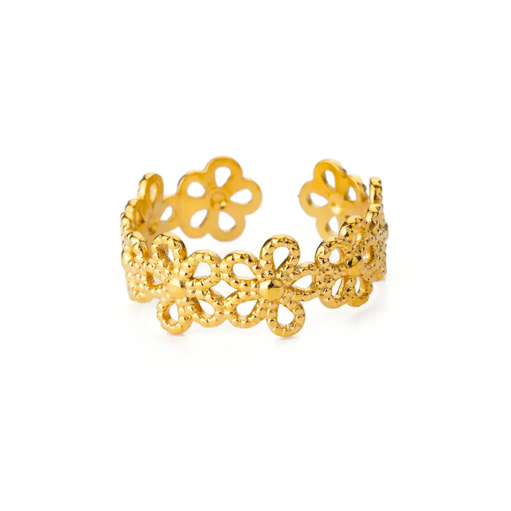 Hollow Flower Rings For Women Gold Color Stainless Steel Adjustable Multi-layer Flower Ring Wedding Aesthetic  Jewelry Gift