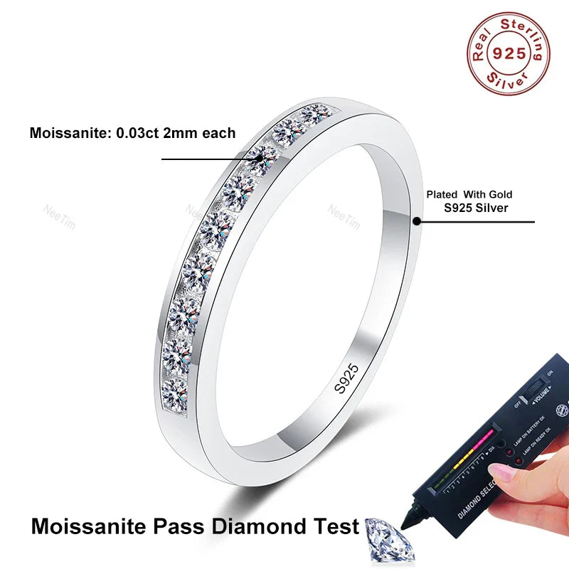 NeeTim 2mm Moissanite Ring for Women 925 Sterling Silver Rings with Gold Plated Wedding Bridal Proposal Promise Engagement Band