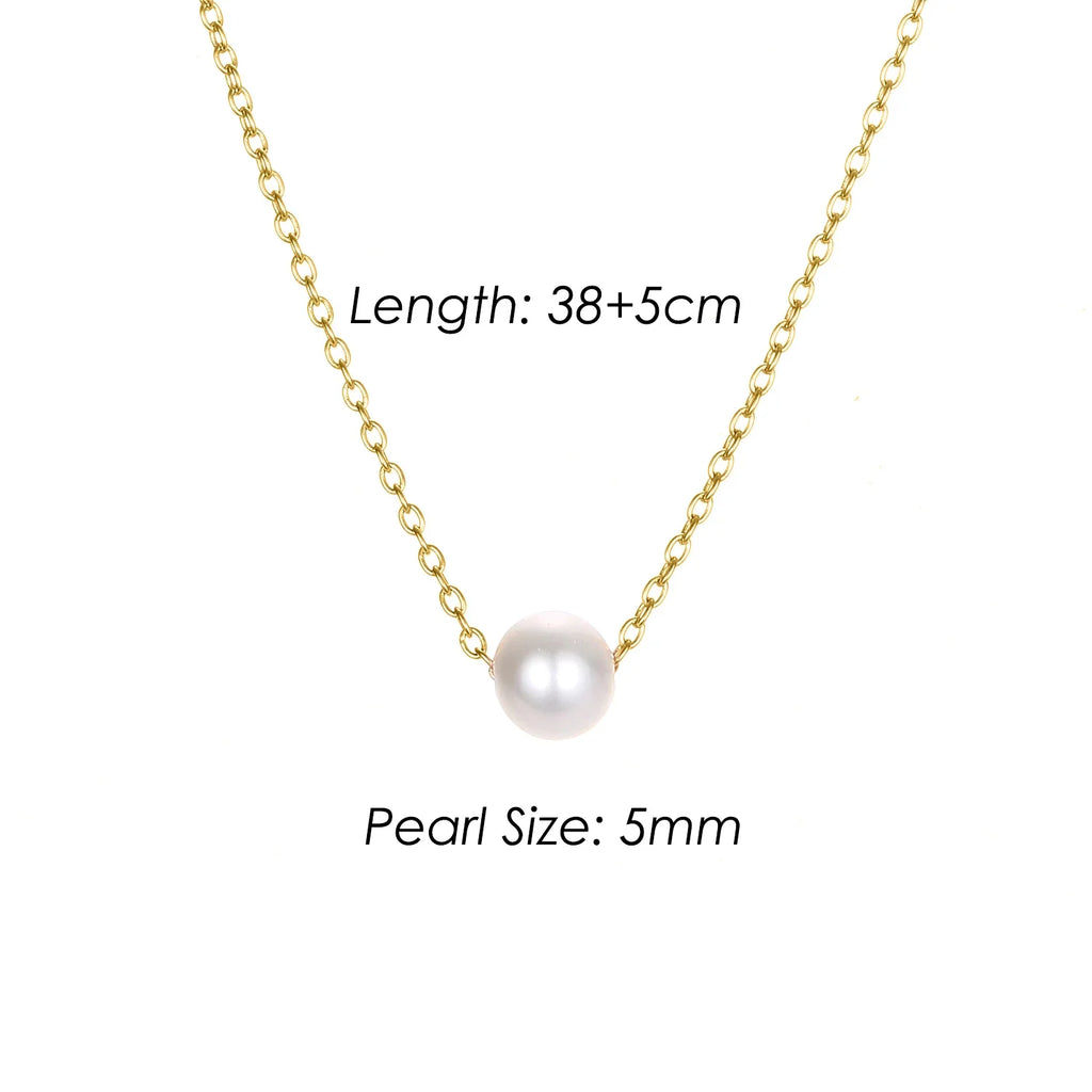 4MM Simulated-pearl Pendant Necklace for Women Dainty Stainless Steel Gold Color Necklace Women