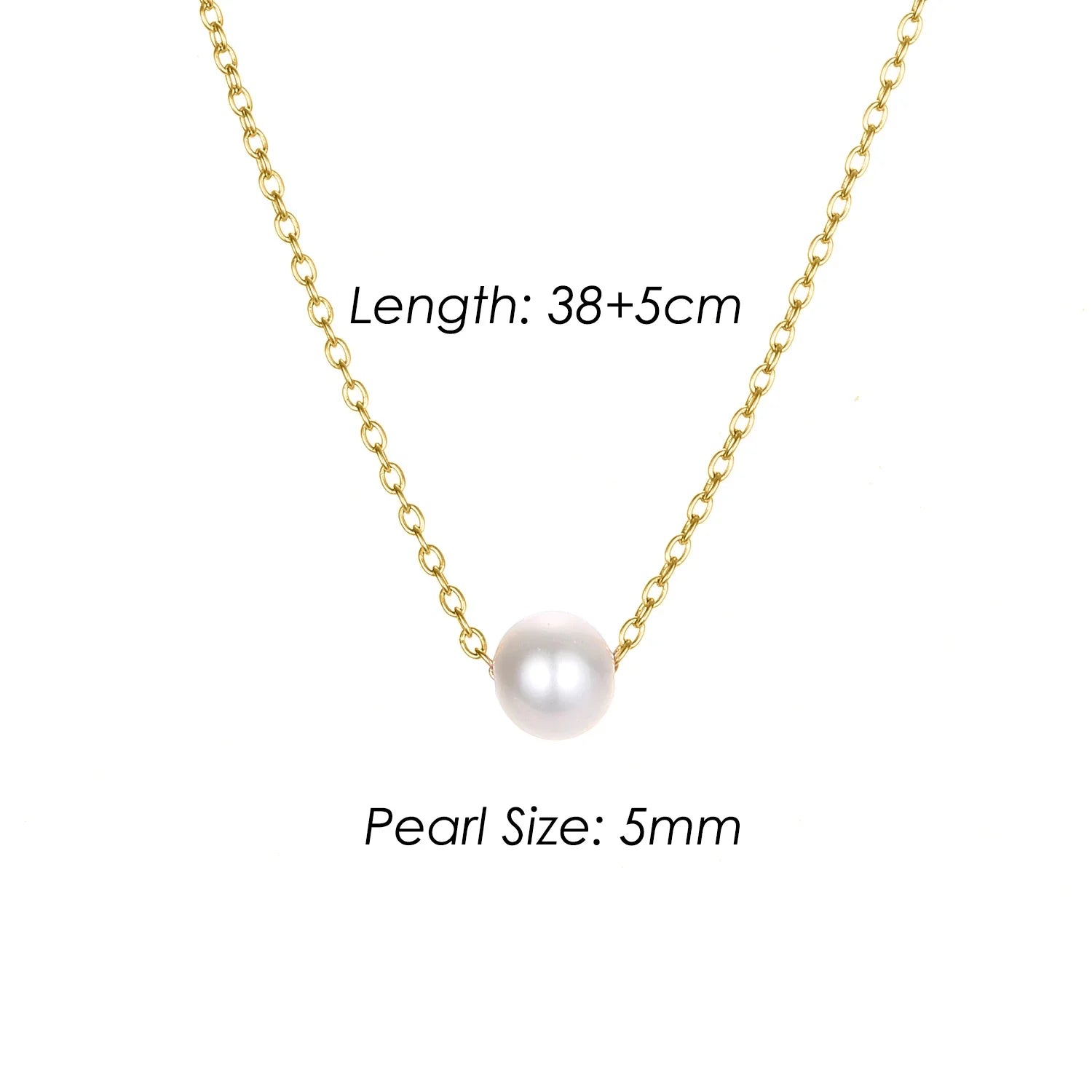 4MM Simulated-pearl Pendant Necklace for Women Dainty Stainless Steel Gold Color Necklace Women