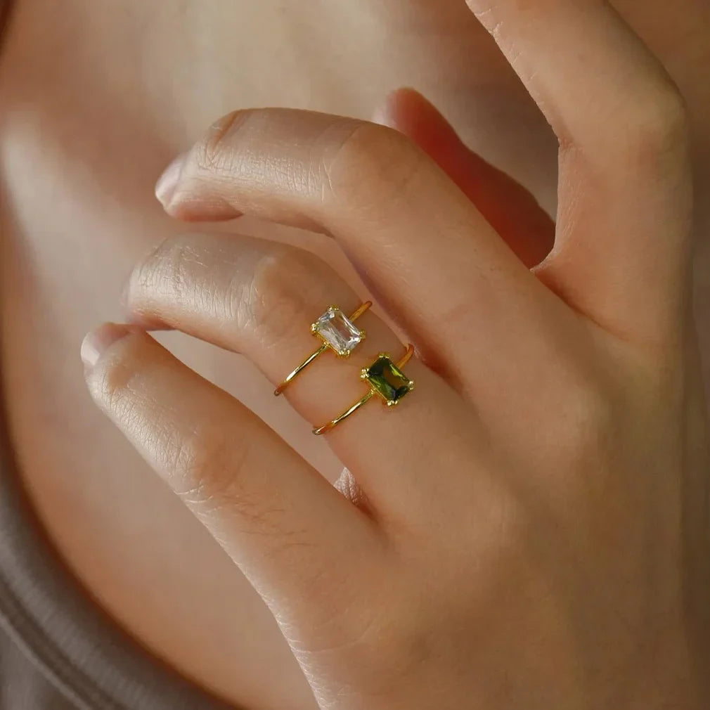 Stainless Steel Birthstone Rings For Women Gold Color Zircon Birthstone Opening Ring Minimalist Christmas Birthday Jewelry Gift