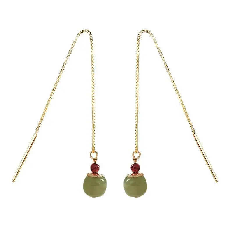 VENTFILLE Gold Color Hetian Jade Earrings for Women Green Round Jewelry Girls Gift  Dropshipping Wholesale