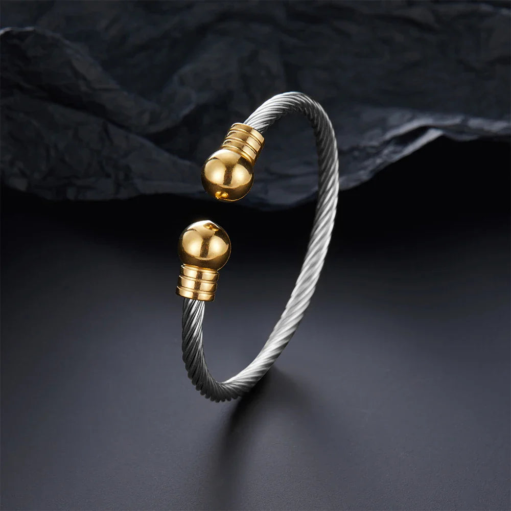 Luxury Stainless Steel Braided Open Men Women Charm Cuff Bracelet Gold Silvery Ball Jewelry Accessories Bracelets Bangles