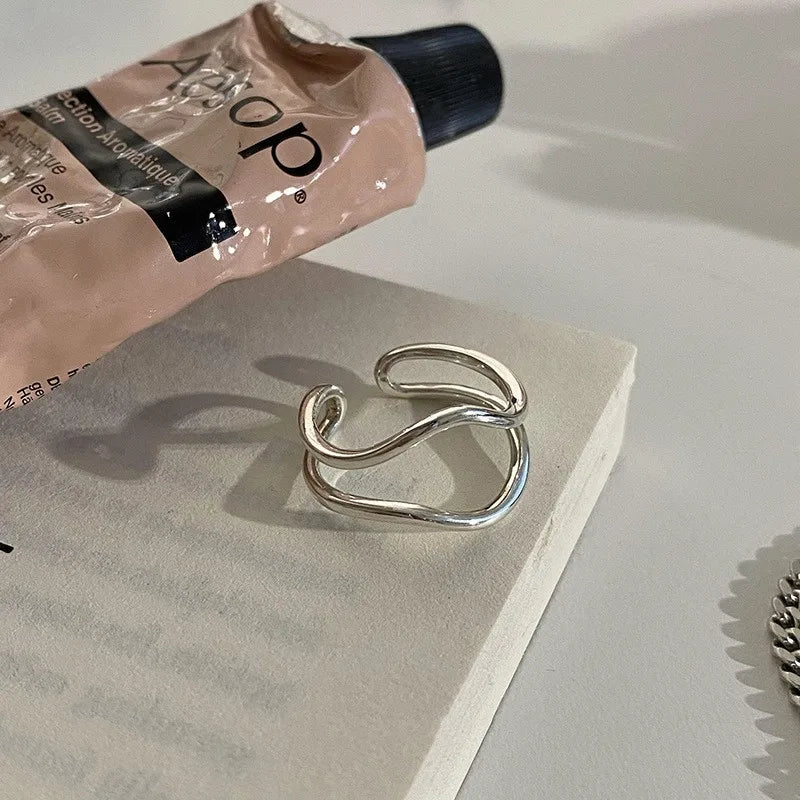 VENTFILLE 925 Sterling Silver Finger Rings New Fashion Creative Cross Hollow Chain Geometric Party Jewelry Gifts