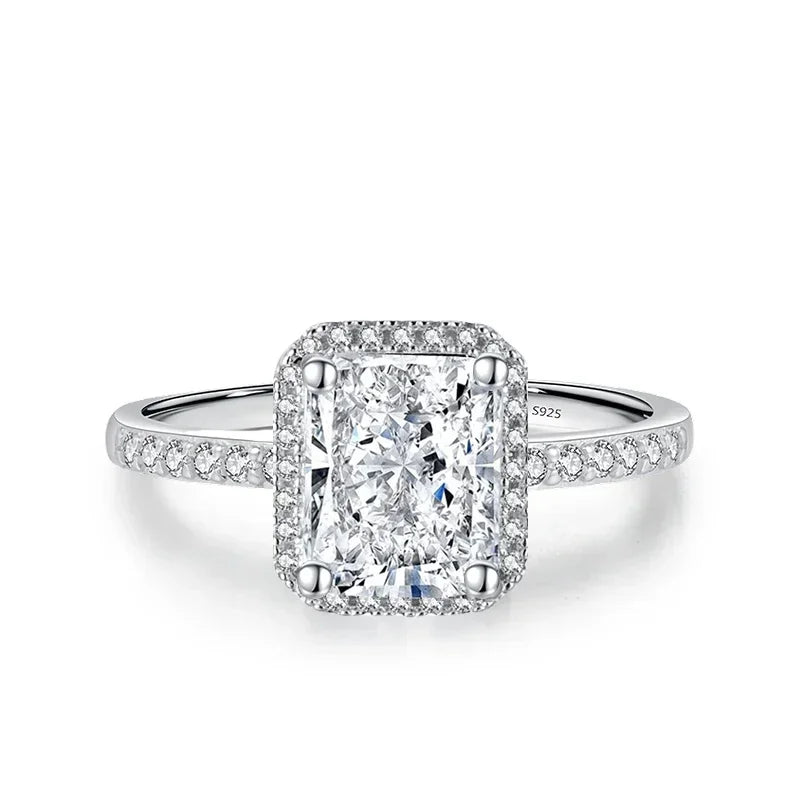 NeeTim 1ct 2ct Moissanite Ring for Women Emerald Radiant Cut Lab Diamond Rings Sterling Silver 925 with Gold Plated Wedding Band