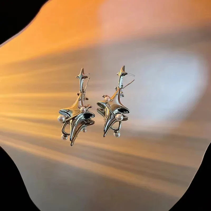 Y2K Star Drop Earrings Cool Girl Harajuku Creative Planet Pearl Crystal Stars Earings Korean Fashion for Women PunkJewelry