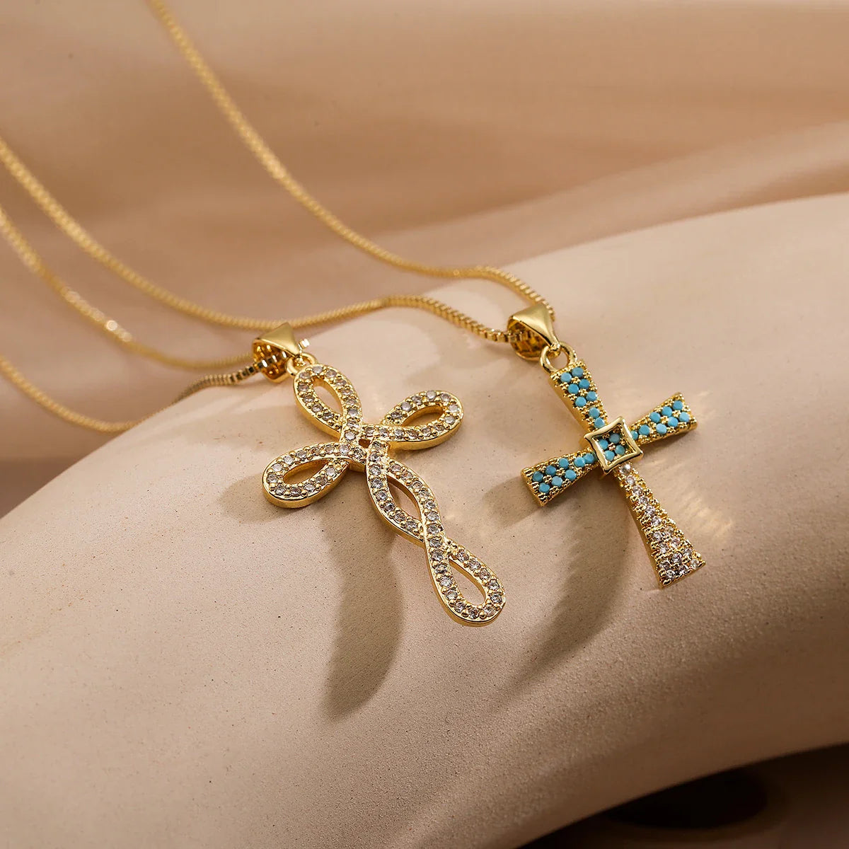 NEWBUY 2025 New Coming Cross Pendant Necklace For Women Gold Color Copper Jewelry Full CZ Zircon Inlay
