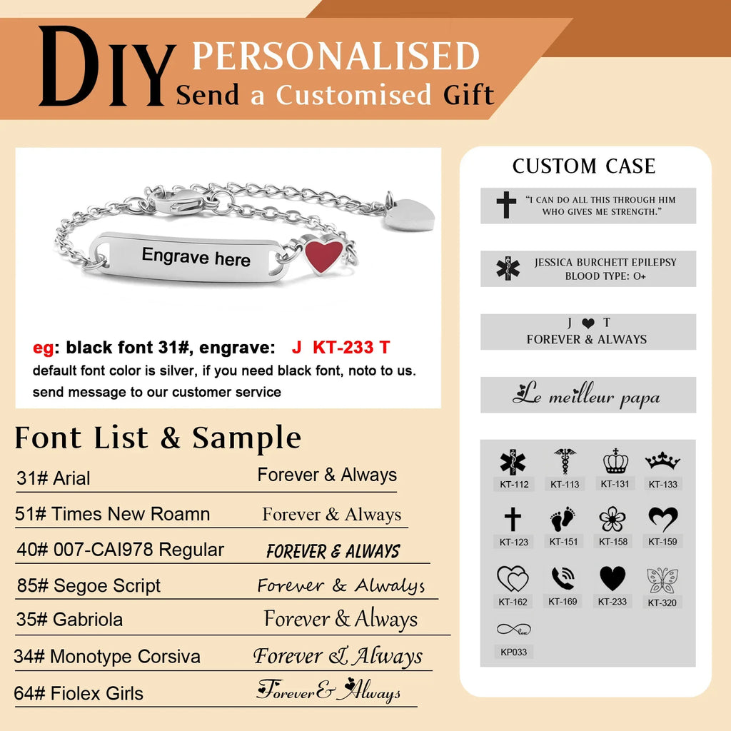 Customized Heart Bracelet for Little Girl Boy, Engravable ID Name Bracelet, Personalized Stainless Steel Chain Birthday Gift