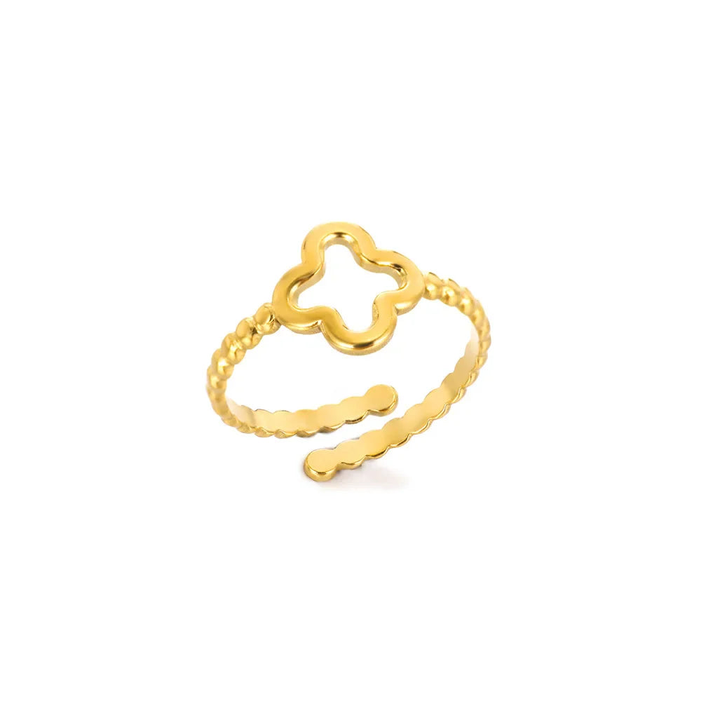 Minimalist Four Leaf Clover Stainless Steel Open Rings for Women Gold Color Aesthetic Wedding Couple Ring Jewelry Accessories