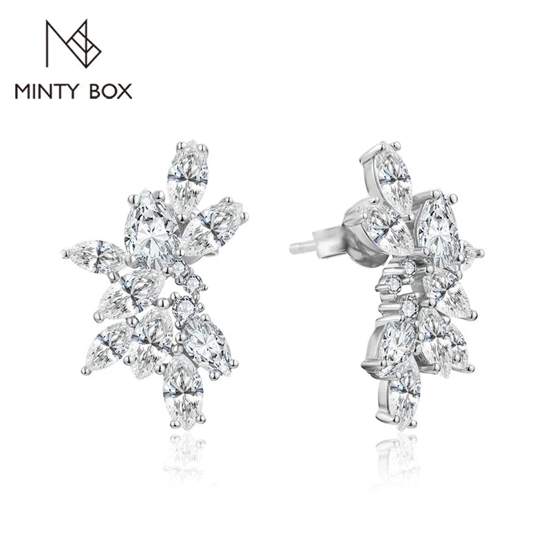 MINTYBOX Moissanite Diamond Cluster Stud Earrings Solid S925 Sliver 18k Gold Plated for Women Wedding Engagement Luxury Jewelry