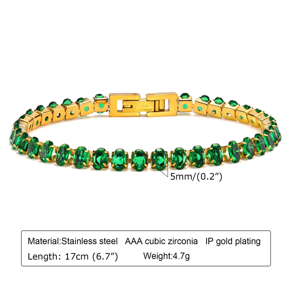 Retro Green Zircon Pendant Necklace For Women, Crystal Stone Chain Stainless Steel Gold Plated Luxury Birthday Gifts