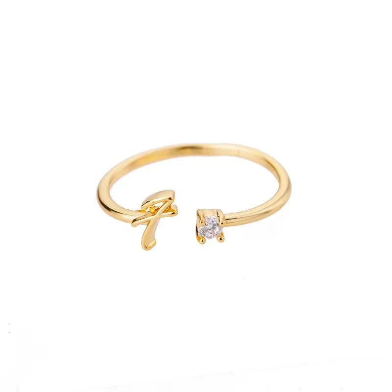 Zircon Initial Letter Ring for Women Stainless Steel Gold Color Alphabet Open Ring Trendy Wedding Birthday Aesthetic Jewelry