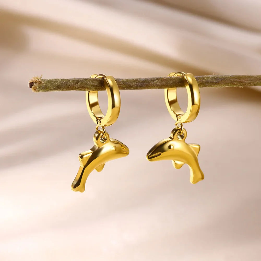 Freshwater Ocean Starfish Shell Hoop Earrings For Women Elegant Stainless Steel Gold Color Aretes Christmas jewelry accessories