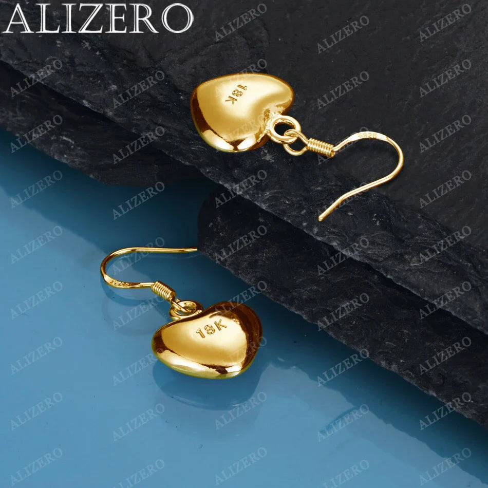 ALIZERO 18K Gold Heart Earrings For Women Wedding Party Gifts Fashion Jewelry Wholesale 925 Sterling Silver Drop Earring