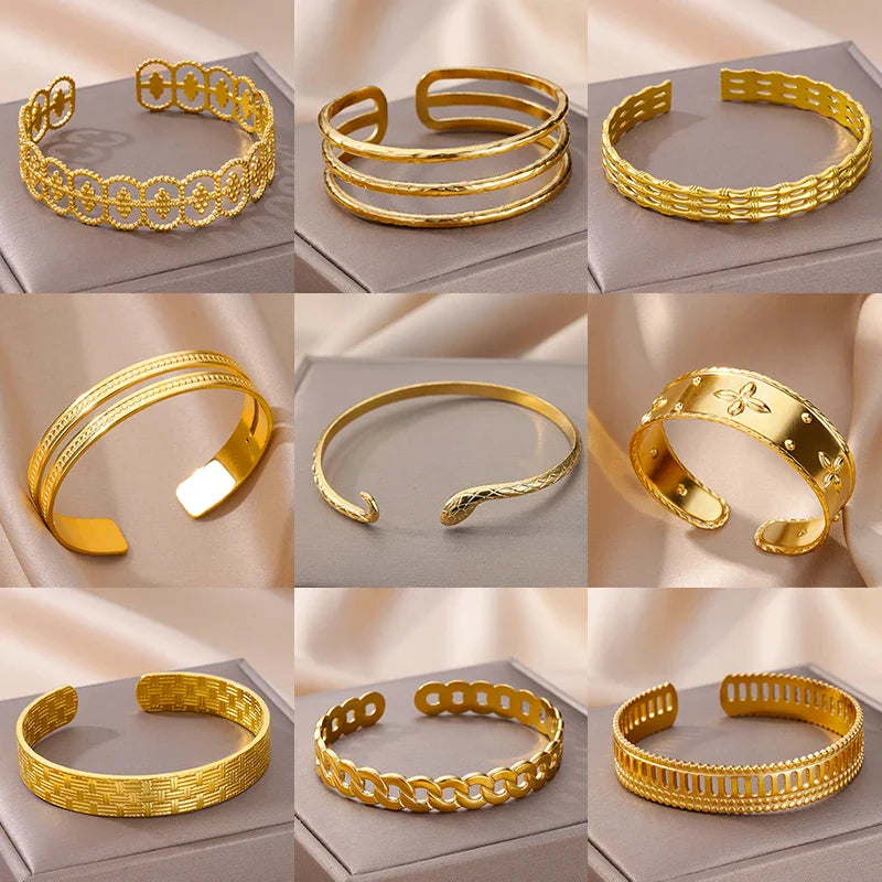 Snake Bangle Bracelet For Women Stainless Steel Opening Gold Plated Opening Bangle Animal Aesthetic Jewelry pulseras mujer