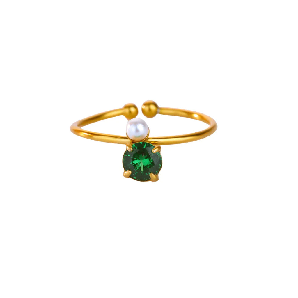 Stainless Steel Four Leaf Clover Rings For Women Gold Color Zircon Opening Couple Ring Aesthetic Wedding Bohemian Jewelry Gift