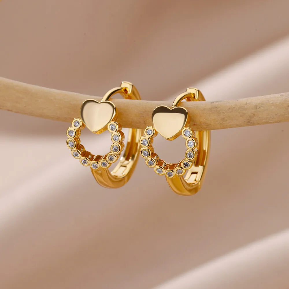 Stainless Steel Heart Earrings For Women Gold Color Fashion Zircon Love Heart Drop Earring Wedding Aesthetic Jewelry Gift 2023