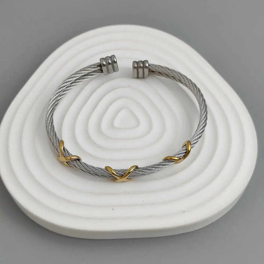 Original double-layer steel wire cross gold-plated stainless steel women's bracelet, waterproof and rust-free, couple bracelet