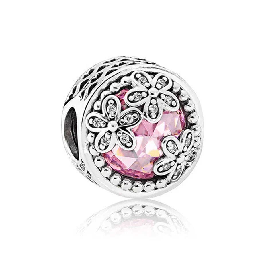 Hot selling 925 silver pink series flower dog paw heart-shaped pendant, Fit original bracelet DIY accessories, exquisite jewelry
