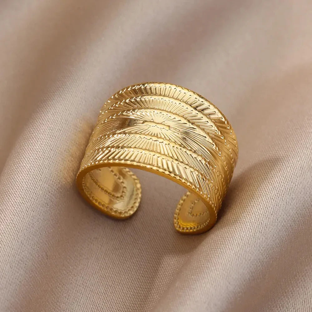 Stainless Steel Flower Rings for Women Gold Color Shell Starfish Multi Layer Hollow Out Ring Fashion Charm Jewelry Wedding Gifts