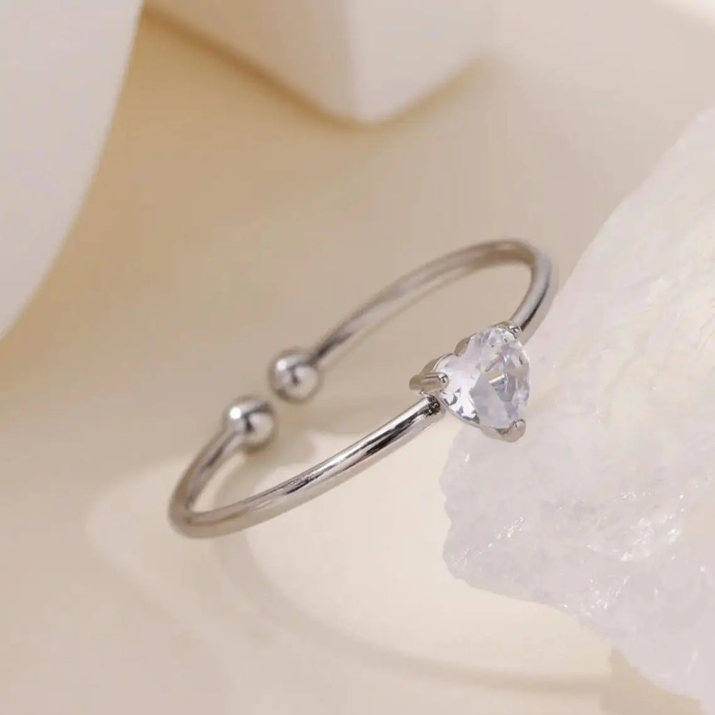 Fashion Zircon Heart Birthstone Rings For Women Stainless Steel Gold Color Birthstone Ring  Aesthetic Wedding Jewelry Gift