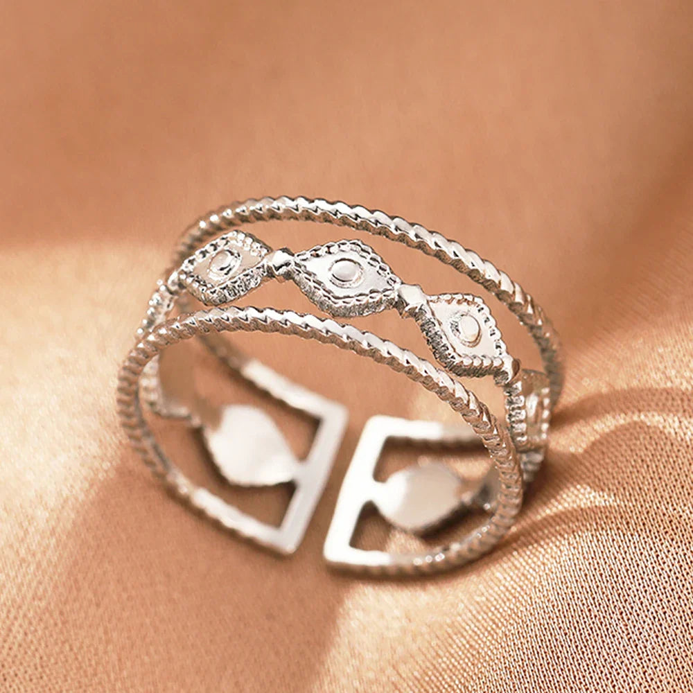 Stainless Steel Rings Vintage Exquisite Hollow Adjustable Open Statement Rings Light Luxury Fashion Rings For Women Jewelry New