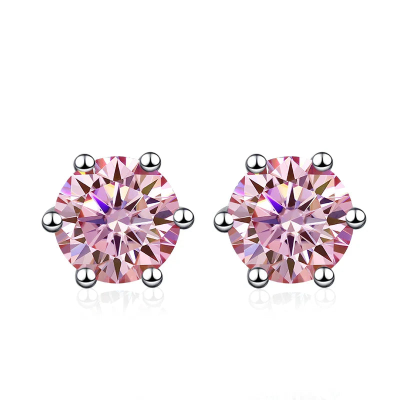 NeeTim 0.5ct 1ct 2ct Moissanite Stud Earrings for Women 925 Sterling Silver Green Pink Black Blue Grey Sparkling Studs Earring