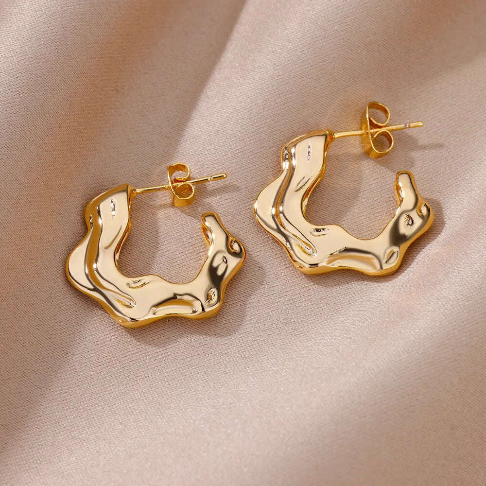 Irregular C Shaped Earrings For Women Stainless Steel Geometric Earring 2024 Trending Wedding Party Aesthetic Jewelry aretes