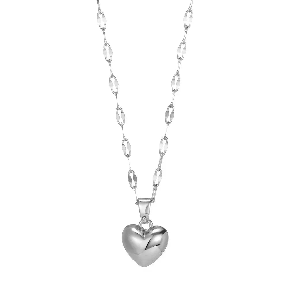 Trendy Heart Pendant Stainless Steel Pleated Necklaces For Women Trendy Gold Color Aesthetic Pendant Necklace Jewelry Accessory
