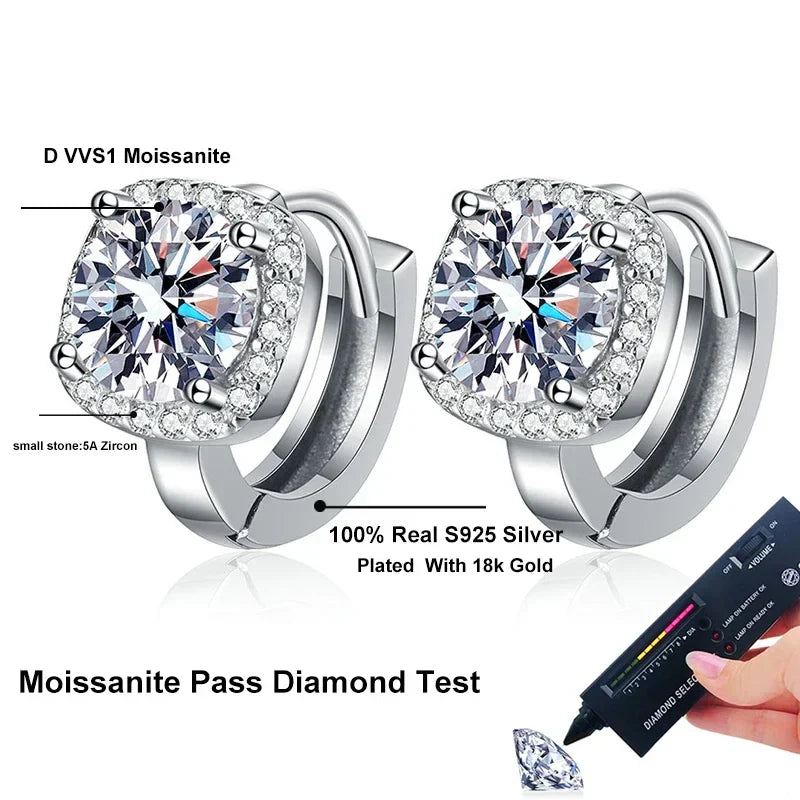 NeeTim 1ct Moissanite Earrings for Women S925 Sterling Silver with 18k Gold Plated Hoop Earring Wedding Jewelry with Certificate