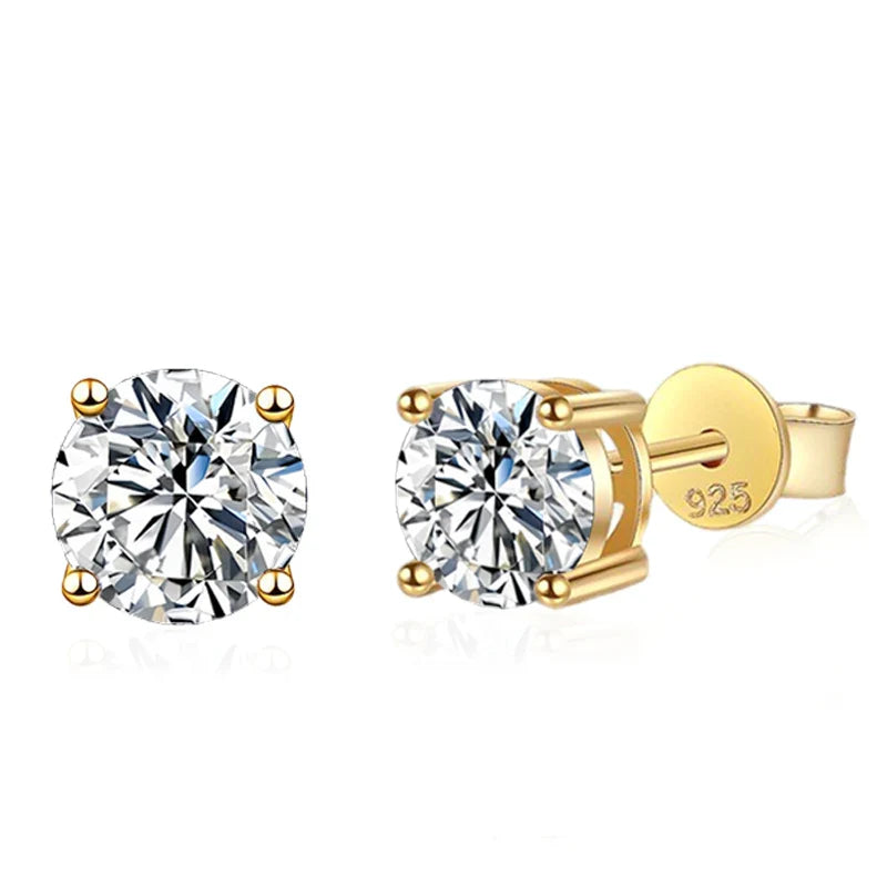 NeeTim 0.2-2ct Moissanite Earrings For Women 925 Sterling Silver Ear Studs with Yellow Gold Plated Lab Diamond Wedding Jewelry