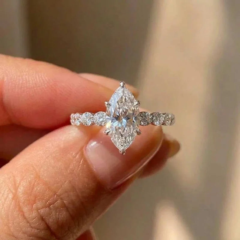 925 Sterling Silver New Fashion Design Marquise Cubic Zirconia Set Rings for Women Modern Trend Bridal Wedding Sparkling Jewelry
