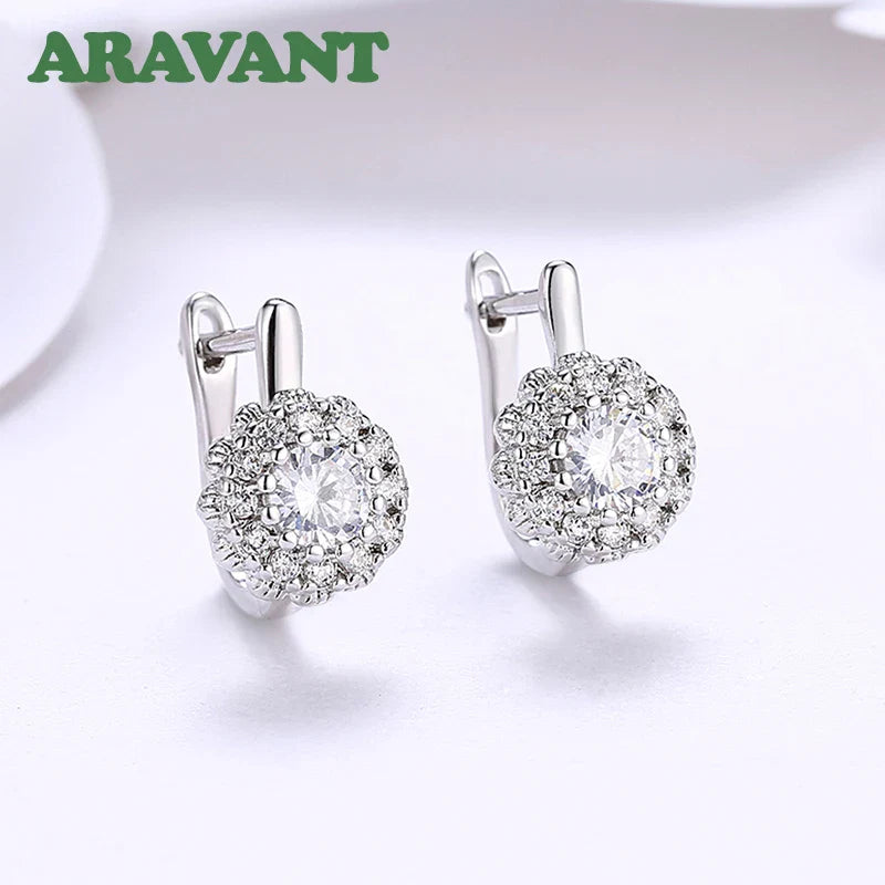 Aravant 925 Silver 18K Gold Cubic Zirconia Flower Gold Drop Earrings For Women Wedding Fashion Jewelry