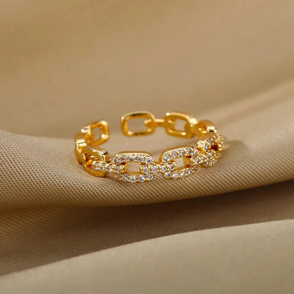 Zircon Heart Rings For Women Stainless Steel Gold Color Geometric Open Finger Ring Fashion Wedding Aesthetic Jewelry Gift