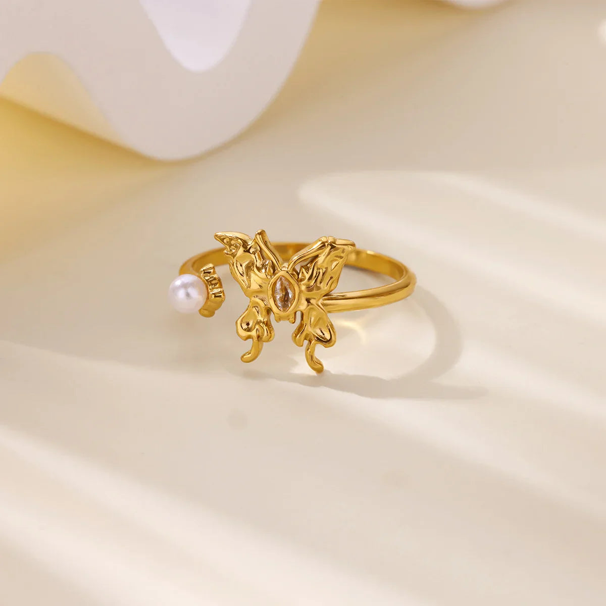 Stainless Steel Butterfly Bow Rings for Women Fashion Zircon Heart Open Ring Trendy Aesthetic Jewelry Party Wedding Gift