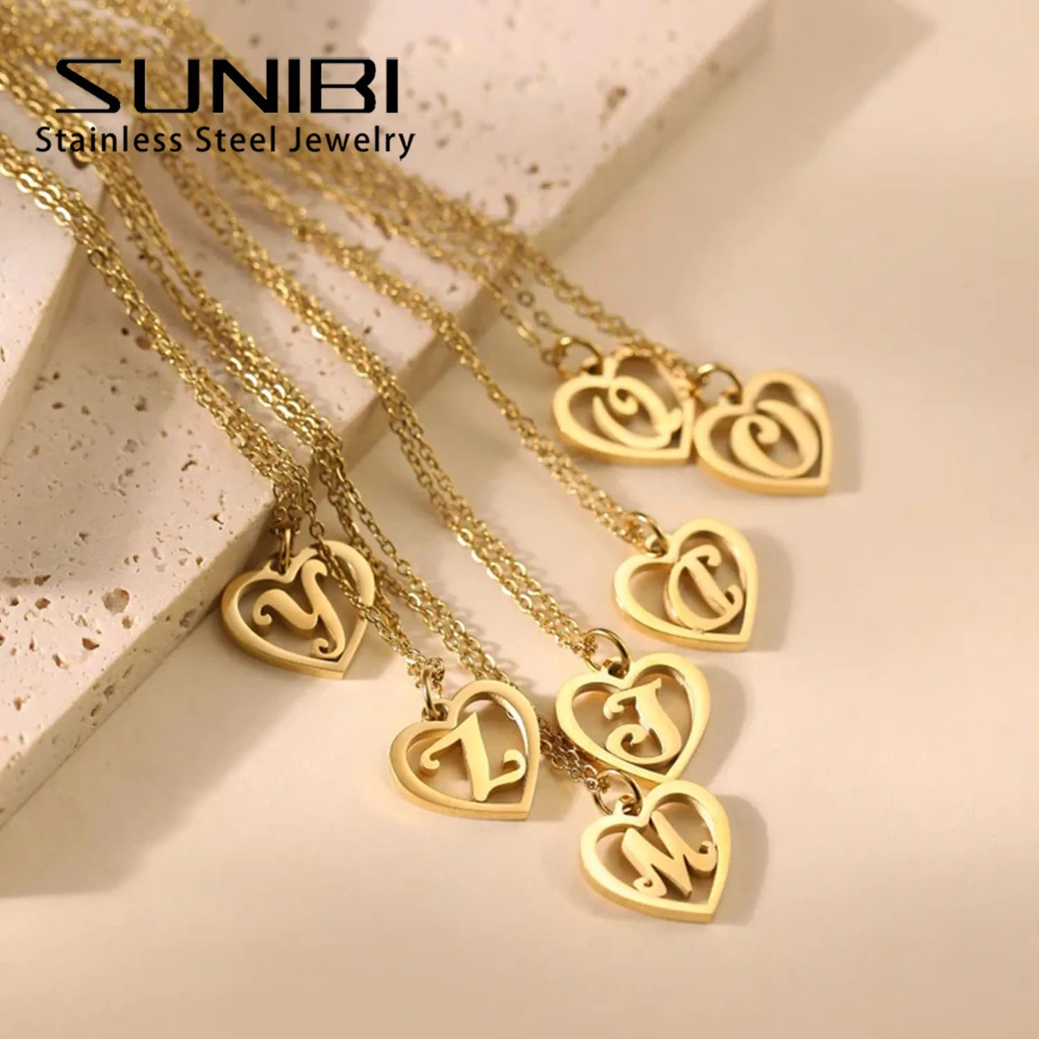SUNIBI Stainless Steel Letter Heart Shape Hollow Pendant Charm for Bracelet Necklaces  for Women DIY Jewelry Making