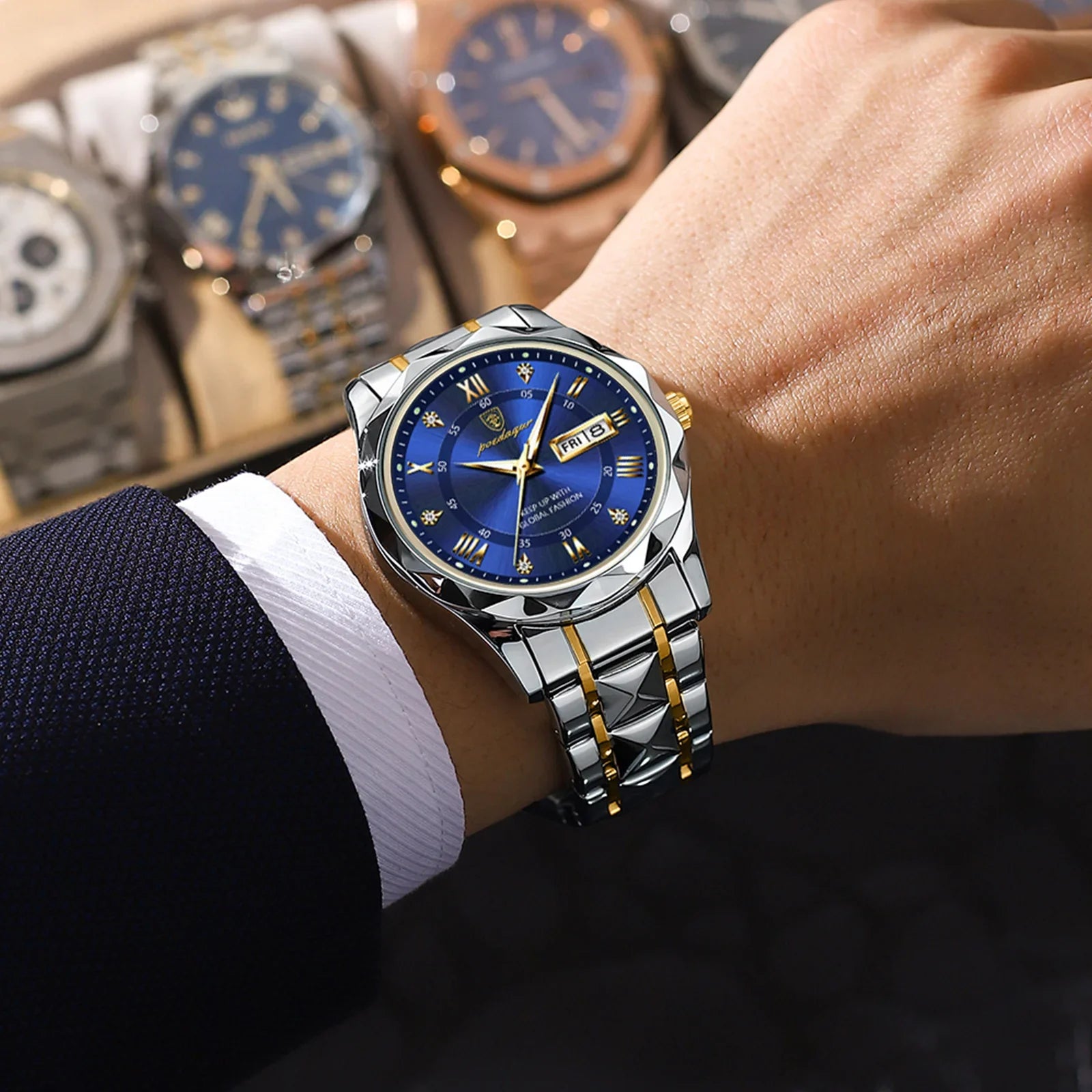 POEDAGAR Business Luxury Men's Watches Waterproof Stainless Steel Luminous Man Wristwatch Date Week Sport Men Quartz Watch Reloj