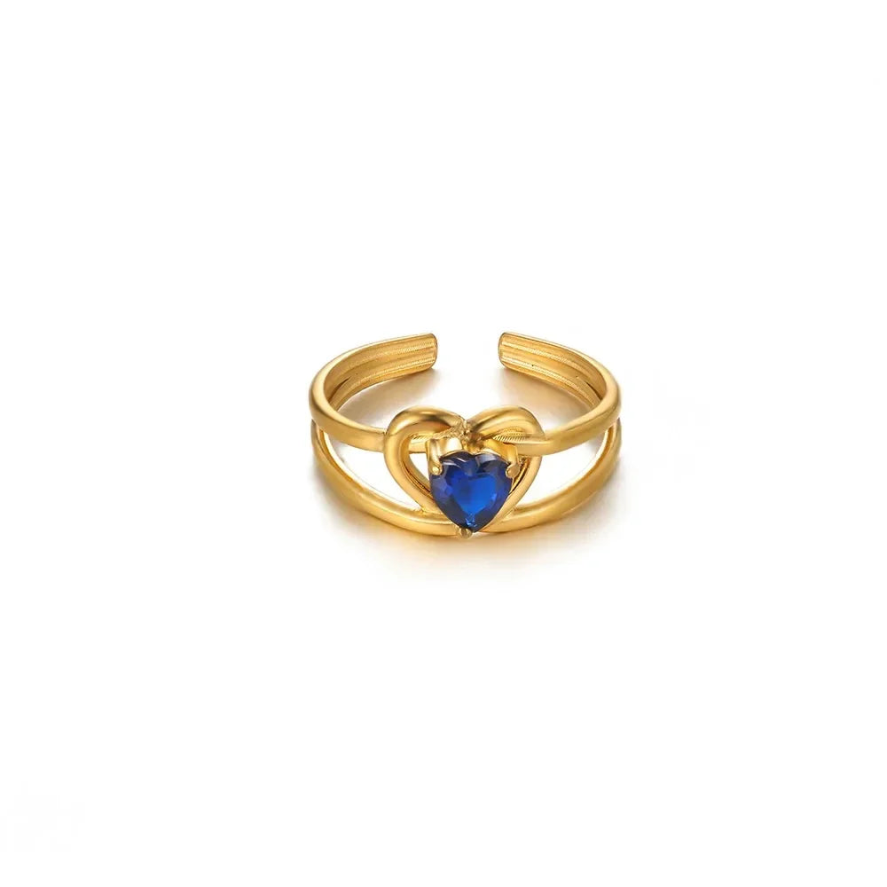 Punk Red Zircon Heart Rings for Women Stainless Steel Gold Color Cheap Open Ring 2025 New Fashion Wedding Couple Jewelry Gift