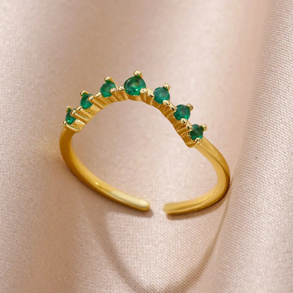 Gold Color Stainless Steel Ring for Women Colorful Cubic Zircon Heart Opening Adjustable Ring Fashion Jewelry Wedding Gift